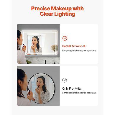 VEVOR LED Bathroom Mirror, 32" x 48" LED Bathroom Vanity Mirror with Frontlit and Backlit