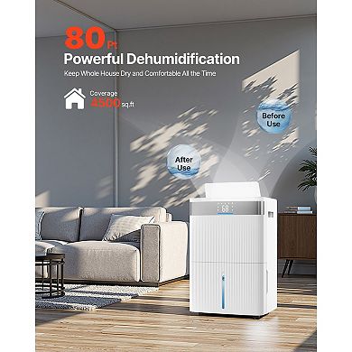 VEVOR 80 Pints Dehumidifier for Home & Basement, Drain Hose for Commercial & Industrial Use