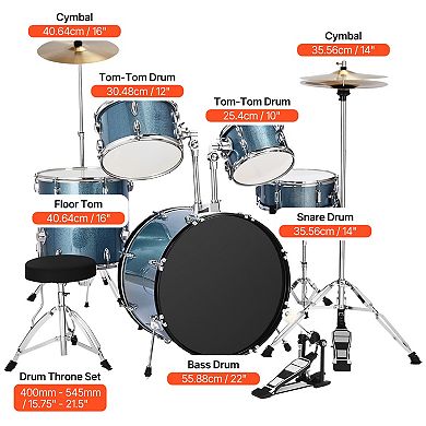 VEVOR Drum Set, 5-Piece 22 in Junior Drum Sets with Adjustable Throne, Cymbal, and Drumsticks