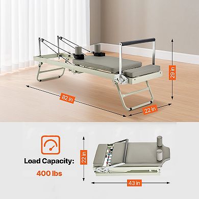 VEVOR Foldable Pilates Reformer,Pilates Workout Machine for Home Gym Studio Use,with Dual Resistance