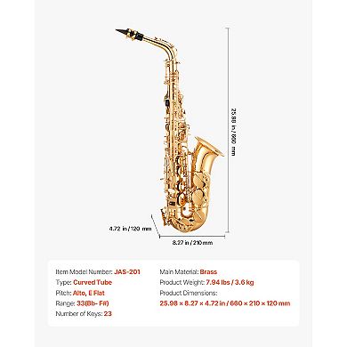 VEVOR Alto Saxophone, E Flat, Brass Saxophone Beginner Kit with Carrying Case, Mouthpiece, Straps