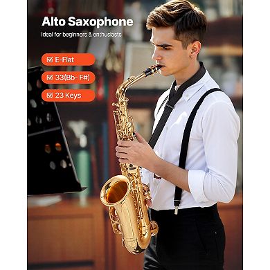 VEVOR Alto Saxophone, E Flat, Brass Saxophone Beginner Kit with Carrying Case, Mouthpiece, Straps