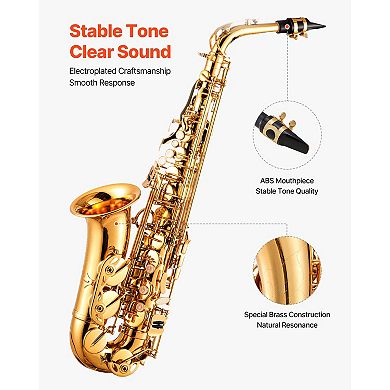 VEVOR Alto Saxophone, E Flat, Brass Saxophone Beginner Kit with Carrying Case, Mouthpiece, Straps