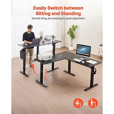 VEVOR L Shaped Desk, Electric Adjustable Height Corner Gaming Desk with Dual Hooks and Wheels