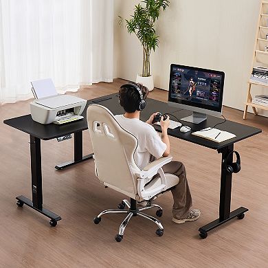 VEVOR L Shaped Desk, Electric Adjustable Height Corner Gaming Desk with Dual Hooks and Wheels
