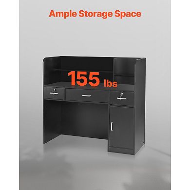 VEVOR Reception Desk, 47 In Rectangular Front Counter Table,with Lockable Drawer and Storage Cabinet