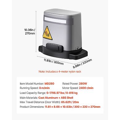 VEVOR Solar Sliding Gate Opener, 280W Electric Gate Opener for Doors up to 65.6ft 1799lbs
