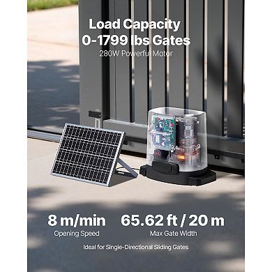 VEVOR Solar Sliding Gate Opener, 280W Electric Gate Opener for Doors up to 65.6ft 1799lbs
