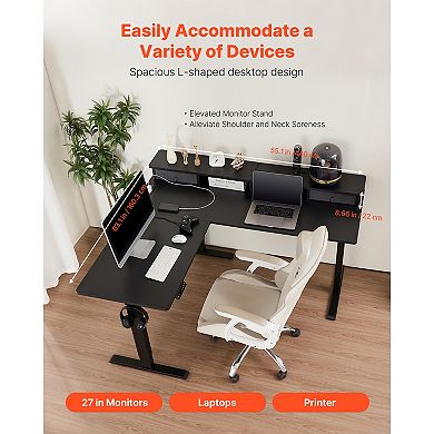 VEVOR L Shaped Desk, Electric Adjustable Height Corner Gaming Desk with CPU Stand,Dual Hooks