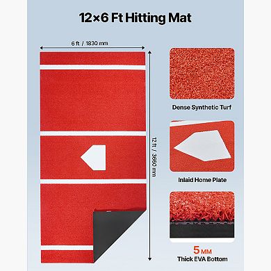 VEVOR Baseball Hitting Mat,12x6 ft Batting Cage Mat,Batters Box Turf Mats,Softball Batting Equipment
