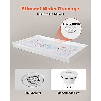 VEVOR Shower Pan, 60″ L x 36″ W Single Threshold Shower Base, Rectangle Acrylic & PVC Base in White