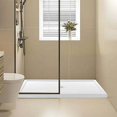 VEVOR Shower Pan, 60″ L x 36″ W Single Threshold Shower Base, Rectangle Acrylic & PVC Base in White
