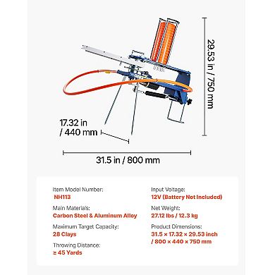 VEVOR Clay Target Thrower, Max 28 Clays Pigeon Thrower, 45+ Yards Automatic Skeet and Trap Launcher