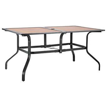 VEVOR Outdoor Patio Dining Table, 59 in Long Rectangular Wood-Like Steel Slat Bistro Tables for 4-6