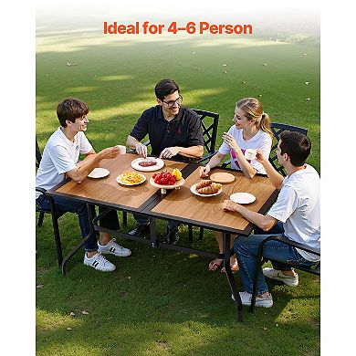 VEVOR Outdoor Patio Dining Table, 59 in Long Rectangular Wood-Like Steel Slat Bistro Tables for 4-6
