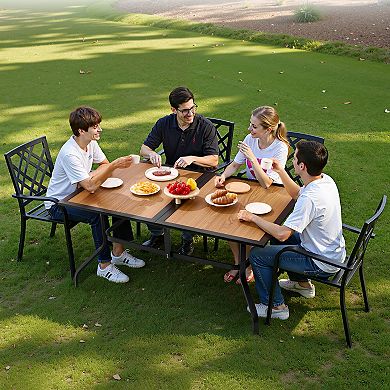 VEVOR Outdoor Patio Dining Table, 59 in Long Rectangular Wood-Like Steel Slat Bistro Tables for 4-6