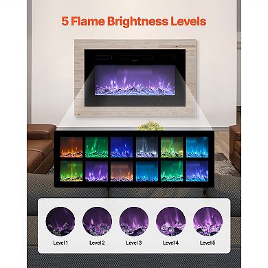 VEVOR 42 inch Electric Fireplace, Wall Mounted Recessed Fire Place with Remote Control, Timer,1500W