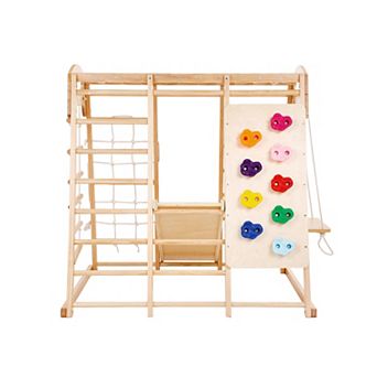 VEVOR Indoor Jungle Gym, 7-in-1 Toddler Indoor Playground, 43x47.2x47 in with Wood and Rope Ladder