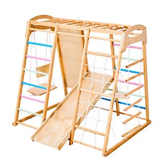 VEVOR Indoor Playground Jungle Gym, 9-in-1 Montessori Climbing Toys for Toddlers, 250LBS Wooden