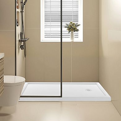 VEVOR Shower Pan, 60″ L x 30″ W Single Threshold Shower Base, Rectangle Acrylic & PVC Base in White