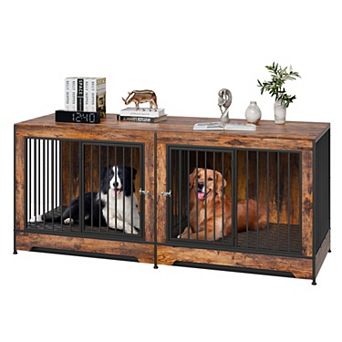 VEVOR 75" Dog Crate Furniture for 2 Dogs, Extra Large Double Dog Crate Furniture with Divider