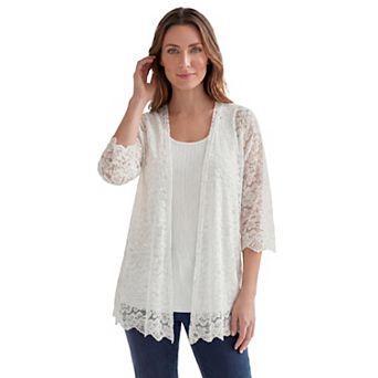 Roaman's Women's Plus Size Lace 2 pc Tank And Cardigan Set