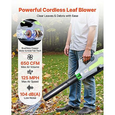 VEVOR Cordless Leaf Blower, 60V Powerful Electric Leaf Blower with 5.0Ah Battery, Fast Charging
