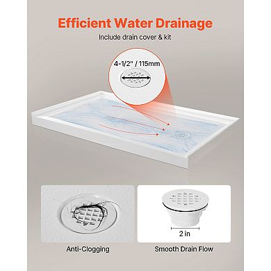 VEVOR Shower Pan, 60″ L x 36″ W Single Threshold Shower Base, Rectangle Acrylic & PVC Base in White