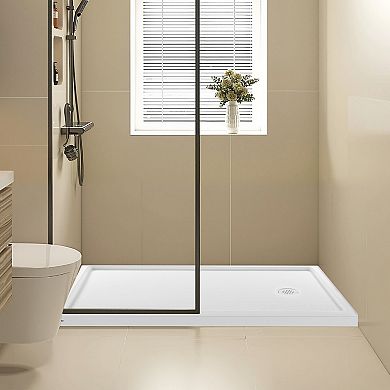 VEVOR Shower Pan, 60″ L x 36″ W Single Threshold Shower Base, Rectangle Acrylic & PVC Base in White