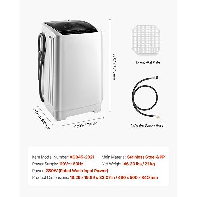 VEVOR Portable Washing Machine, 1.3 cu.ft with LED Display, Stainless Steel, 8 Wash Programs