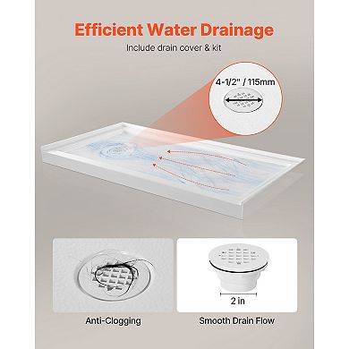 VEVOR Shower Pan, 60″ L x 32″ W Single Threshold Shower Base, Rectangle Acrylic & PVC Base in White