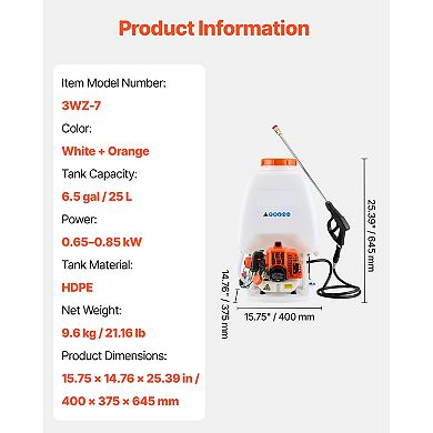 VEVOR Gas Powered Backpack Sprayer, 26.5CC 0.9HP Engine, Garden Sprayer with 6.5 Gallon Tank