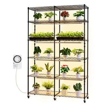 VEVOR Plant Shelf with Grow Light, 6 tier Double-Row Plant Stand, 71 in Tall with Wheels & Timer
