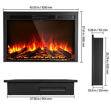 VEVOR Electric Fireplace Insert, 40 in Recessed and Wall Mounted with Adjustable Flame Color