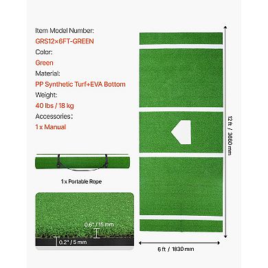 VEVOR Baseball Hitting Mat,12x6 ft Batting Cage Mat,Batters Box Turf Mats,Softball Batting Equipment
