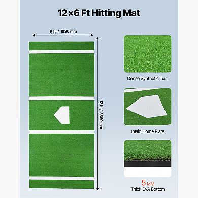 VEVOR Baseball Hitting Mat,12x6 ft Batting Cage Mat,Batters Box Turf Mats,Softball Batting Equipment