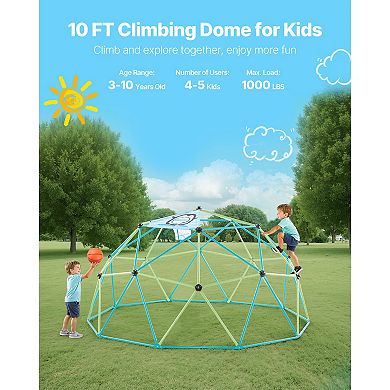 VEVOR Climbing Dome, 10FT Geometric Dome Climber for Kids, 1000LBS with Octopus Net & 2 Basketballs