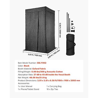 VEVOR Portable Vocal Booth, 6.56 ft Height, Pro-Grade Recording Studio with Travel Bag