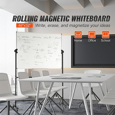 VEVOR Rolling Whiteboard, 48x32 inch Double-Sided Magnetic Mobile Whiteboard, 360° Reversible