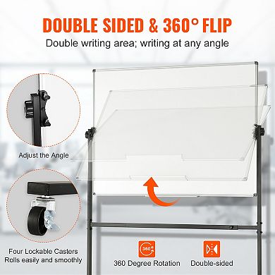 VEVOR Rolling Whiteboard, 48x32 inch Double-Sided Magnetic Mobile Whiteboard, 360° Reversible