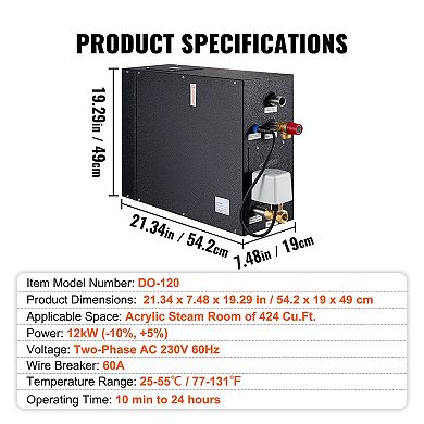 VEVOR 12KW Steam Shower Generator, Segmented Heating & Temperature Customization