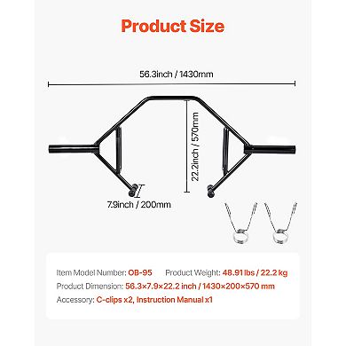 VEVOR Trap Bar Hex Bar, Open-Ended Frame Hex Barbell, 2 In 800 LBS Capacity with Knurled Grips
