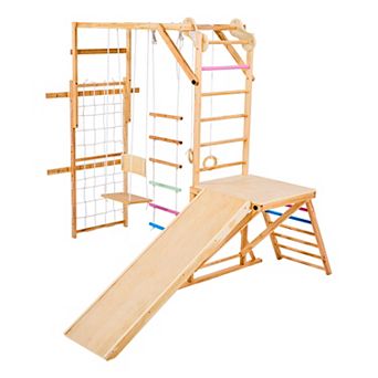 VEVOR Indoor Playground Jungle Gym,8-in-1 Wooden Indoor Playground Playset, 220LBS with Swing, Slide