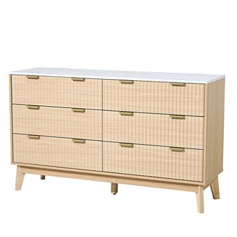 VEVOR 6 Fluted Drawer Dresser, Wooden Chest of Drawers with Sliding & Anti-tip Device, Modern