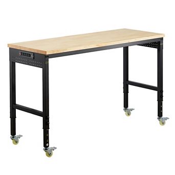 VEVOR 60-Inch Adjustable Workbench,2000 lbs Load, Work Bench with Power Outlet, Wheels, and Pegboard