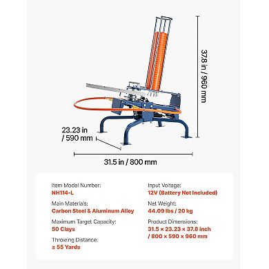 VEVOR Clay Target Thrower, Max 50 Clays Pigeon Thrower, 55+ Yards Automatic Skeet and Trap Launcher