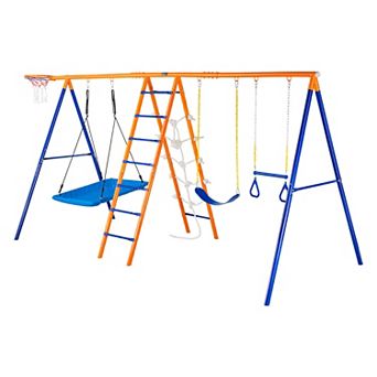 VEVOR Swing Sets for Backyard, 6 in 1 Swing Set with 2 Swings, Trapeze Bar,440lbs for Kids Ages 3+