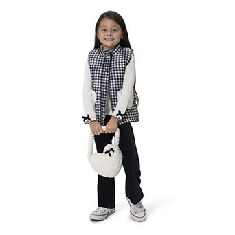 Girls 4-6x Little Lass 4 pc Sherpa Heart Puffer Vest, Long Sleeve Top, Pants & Sherpa Purse Set