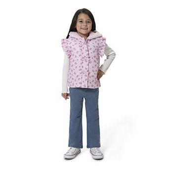 Girls 4-6x Little Lass 3 pc Ruffle Puffer Vest, Long Sleeve Top & Pants Set