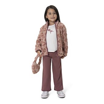 Girls 4-6x Little Lass 4 pc Heart Sherpa Jacket, Top, Pants & Purse Set
